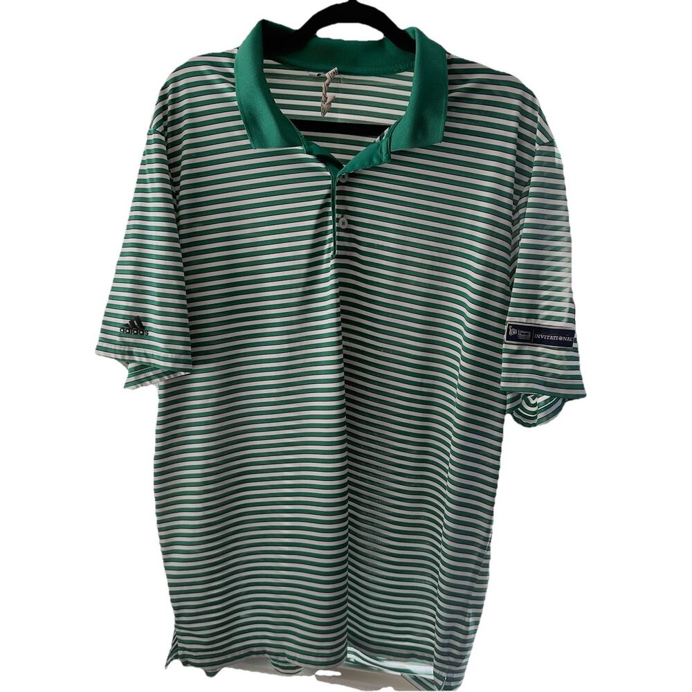Adidas Performance Polo Shirt Adult X-Large Green Stripe Stretch Golf